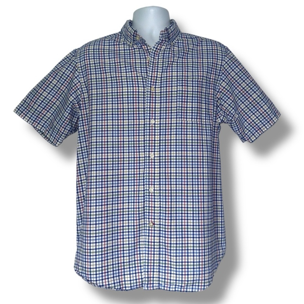 Crémieux Classics Button-Down Shirt Men’s L • Short Sleeve • Blue Check Pattern